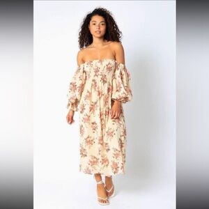 LIKE NEW Olivaceous Off Shoulder Midi Dress